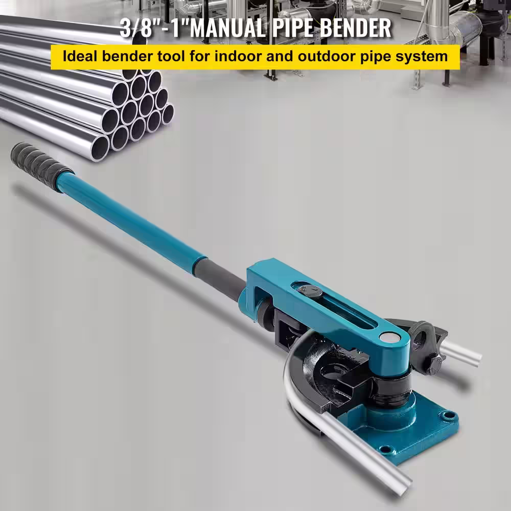 VEVOR 3/8 in. to 1 in. Pipe Bender Manual 0 to 180 Bending Degree Tube Bender with 7 Dies for Repair Shops Steel Metal Copper