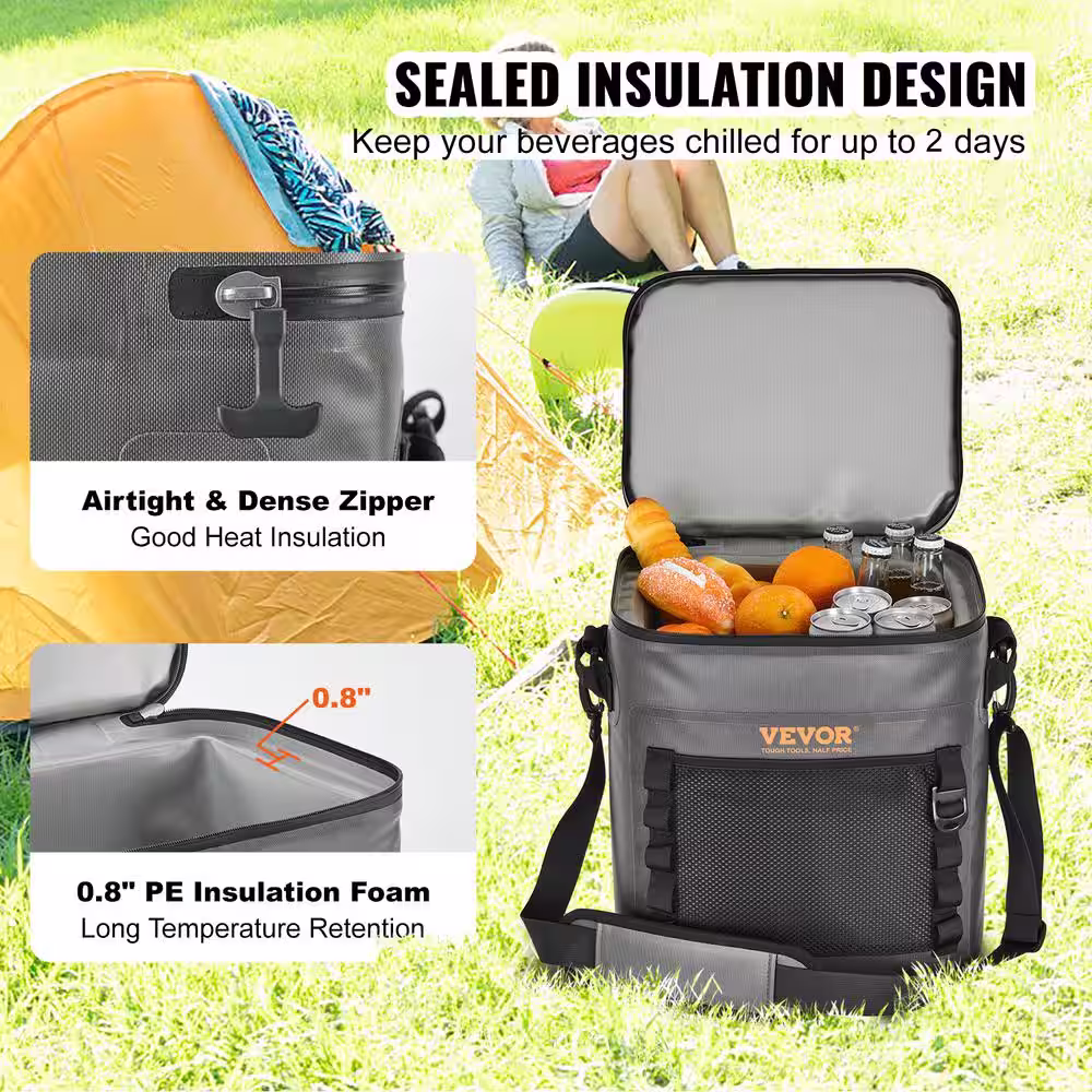 None Soft Cooler Bag 20 qt. Soft Sided Cooler Bag Leakproof with Zipper Light-weight and Portable Collapsible Cooler