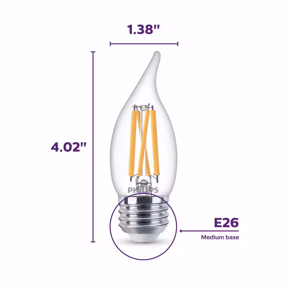 Philips 75-Watt Equivalent BA11 Dimmable Warm Glow Dimming Effect LED Candle Light Bulb Bent Tip E26 Soft White (2700K) (3-Pack)