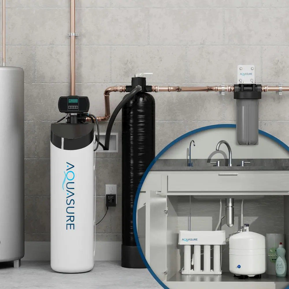 AQUASURE Signature Lite Whole House Water Treatment System with 32,000 Grain Water Softener and Reverse Osmosis System