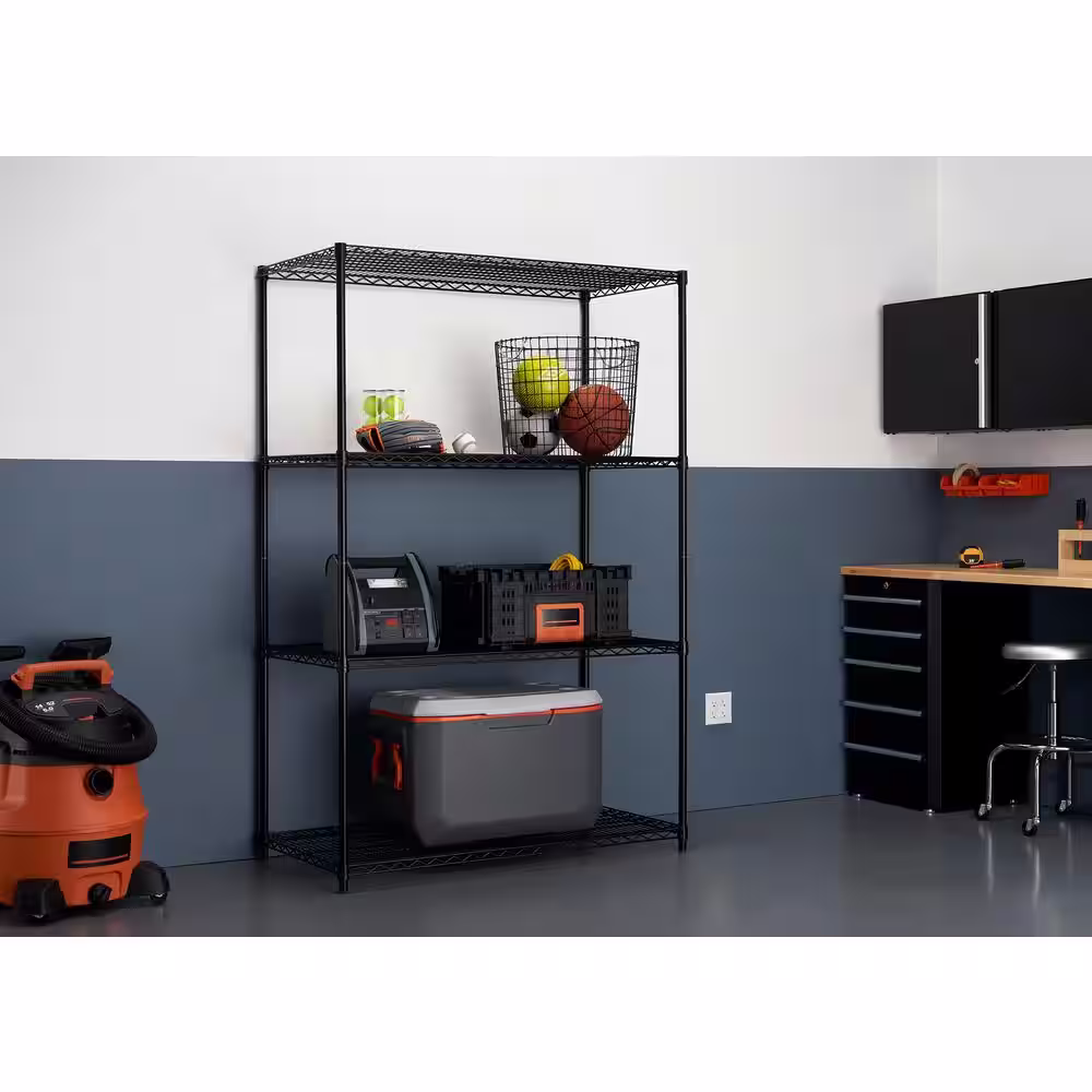 TRINITY Black 4-Tier Steel Wire Shelving Unit (48 in. W x 72 in. H x 24 in. D)