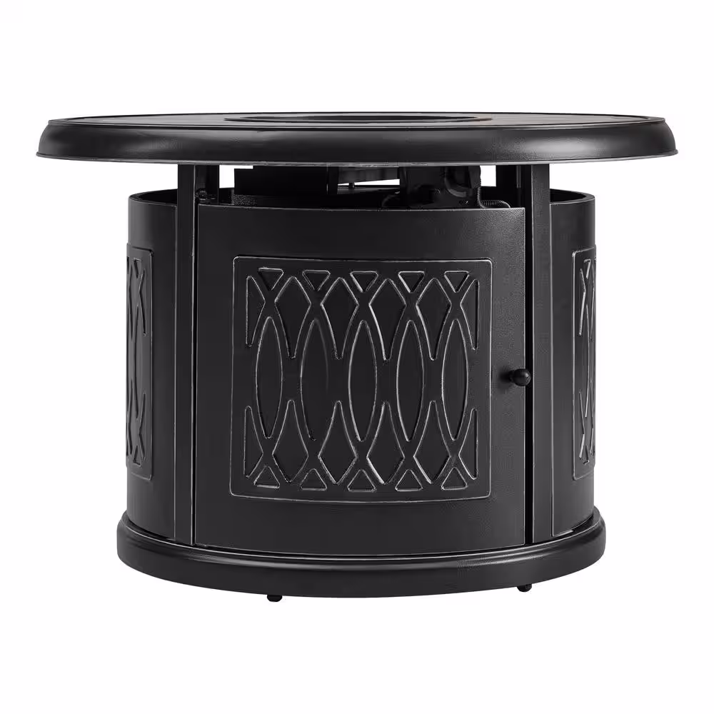 Home Decorators Collection St. Charles 36 in. x 25 in. Round Steel Liquid Propane Black Fire Pit Table