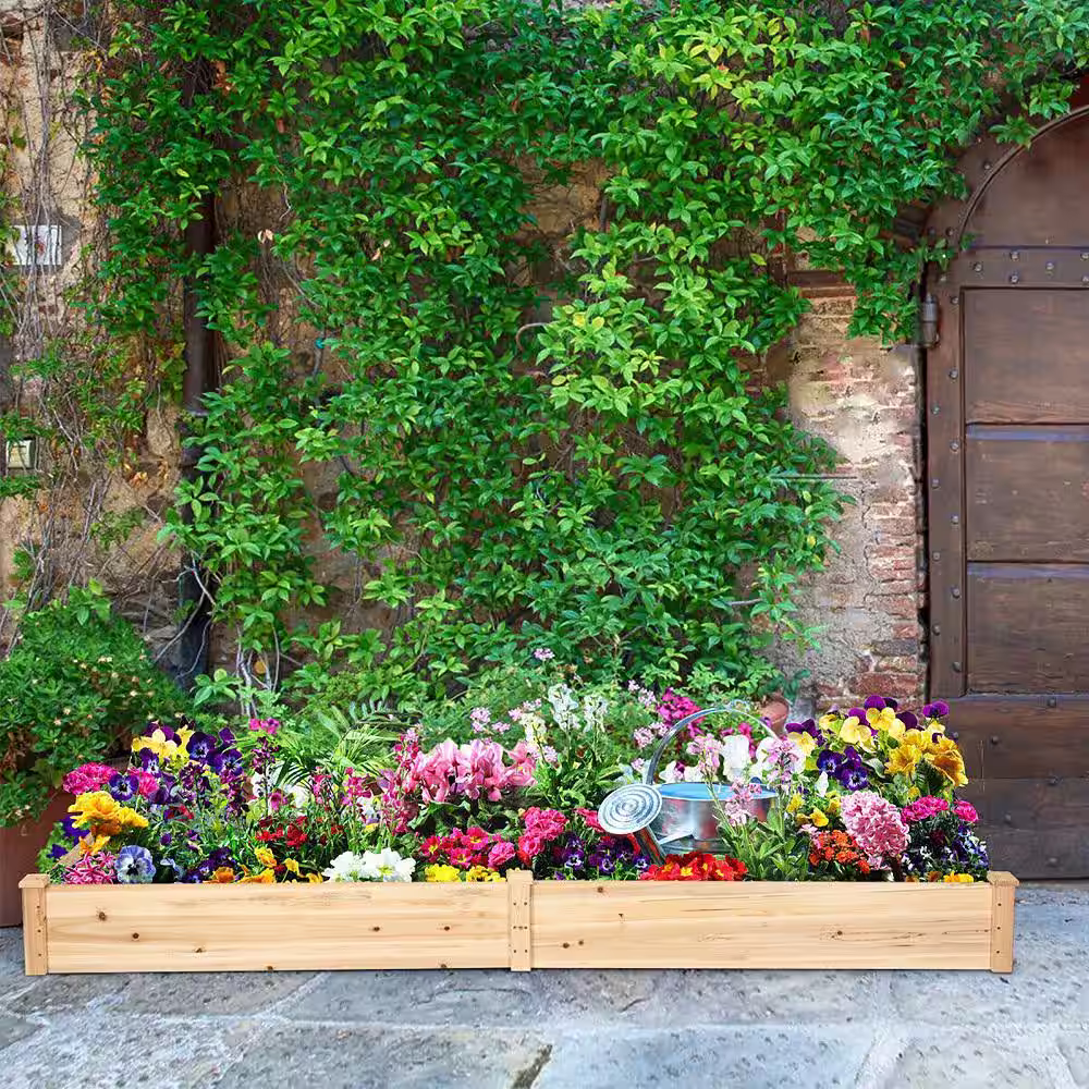 Costway 97 in. L x 25 in. W x 10 in. H Natural Wood Rectangular Raised Bed Vegetable Flowers Plants Planter