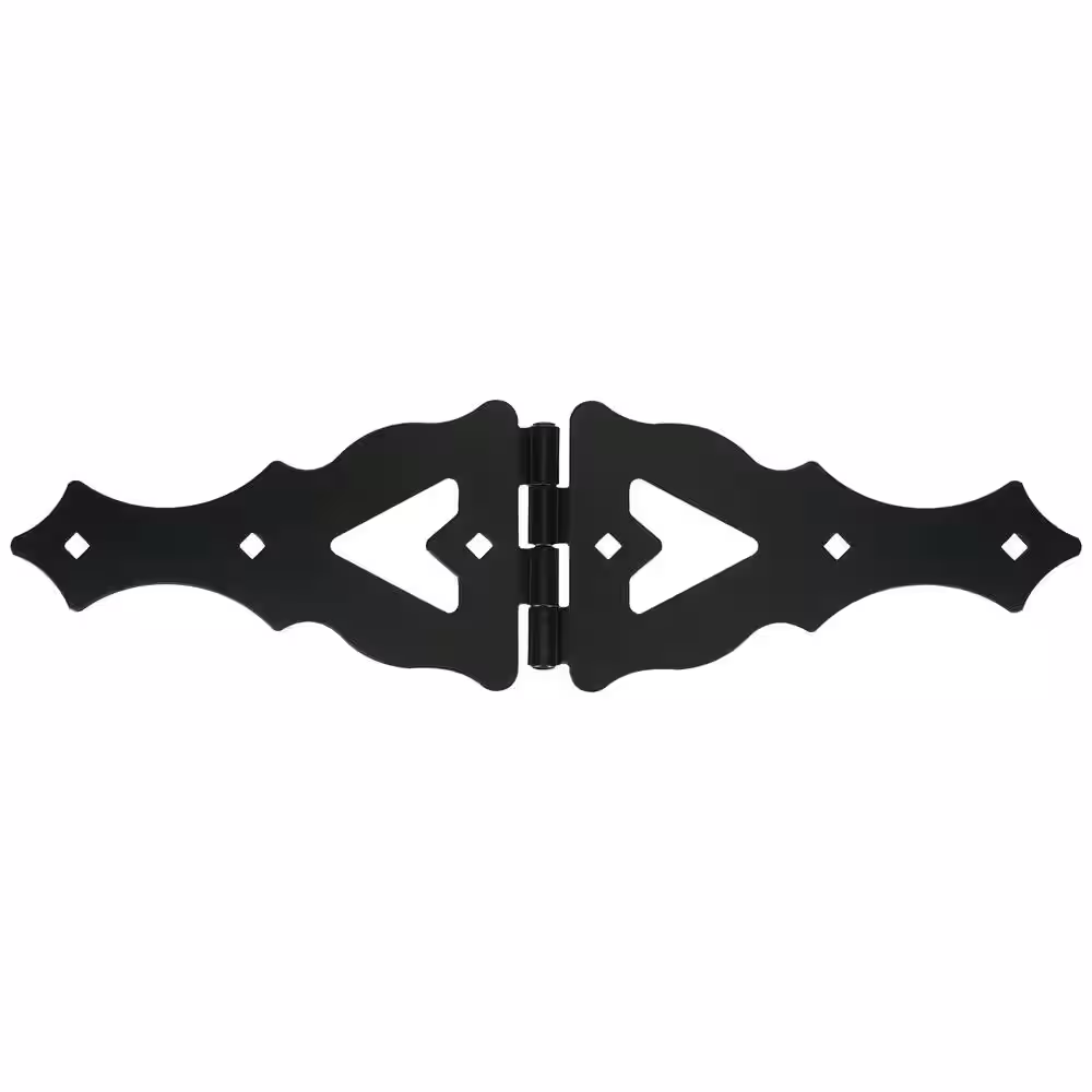 Hardware Essentials 10 in. Black Heavy Duty Ornamental Strap Hinge (4-Pack)