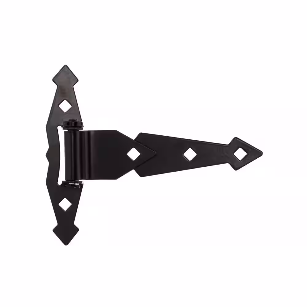 Everbilt 8 in. Black Decorative Spring Tee Hinge (2-Pack)
