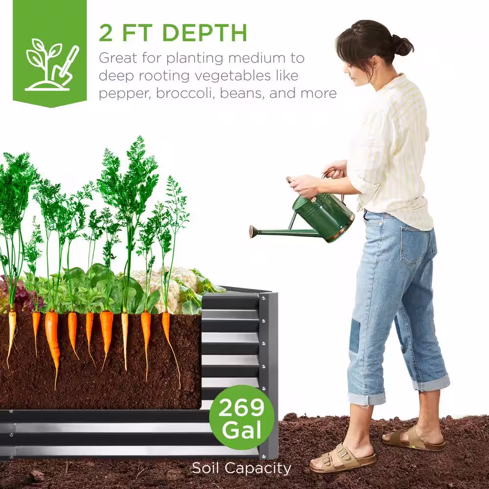 Best Choice Products 6 ft. x 3 ft. x 2 ft. Gray Outdoor Steel Raised Garden Bed Planter Box for Vegetables, Flowers, Herbs