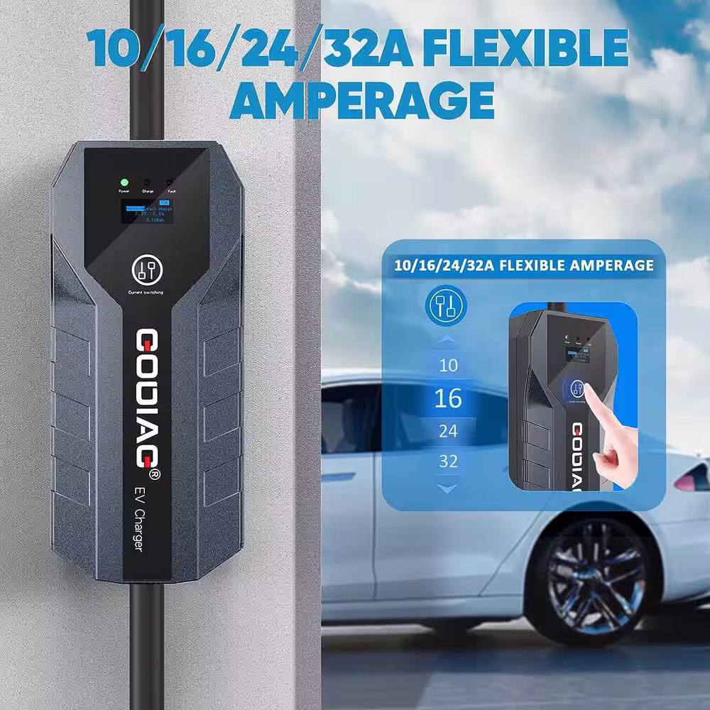 GODIAG EV Charger US Standard 110-Volt/220-Volt Dual Voltage Modes 32 Amps with 21 ft. Cord Compatible with J177 EVs, PHEVs