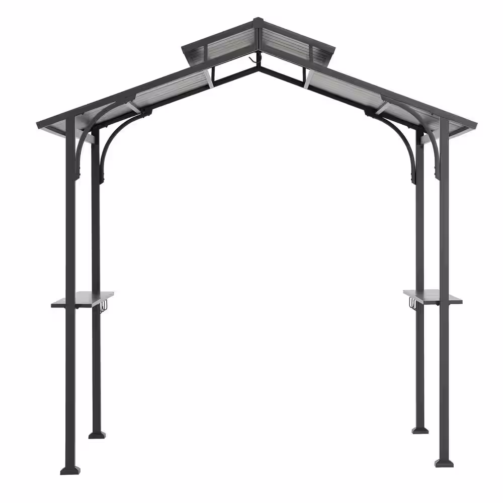 Sunjoy Seagate 5 ft. x 8 ft. Brown Steel 2-Tier Grill Gazebo Hardtop