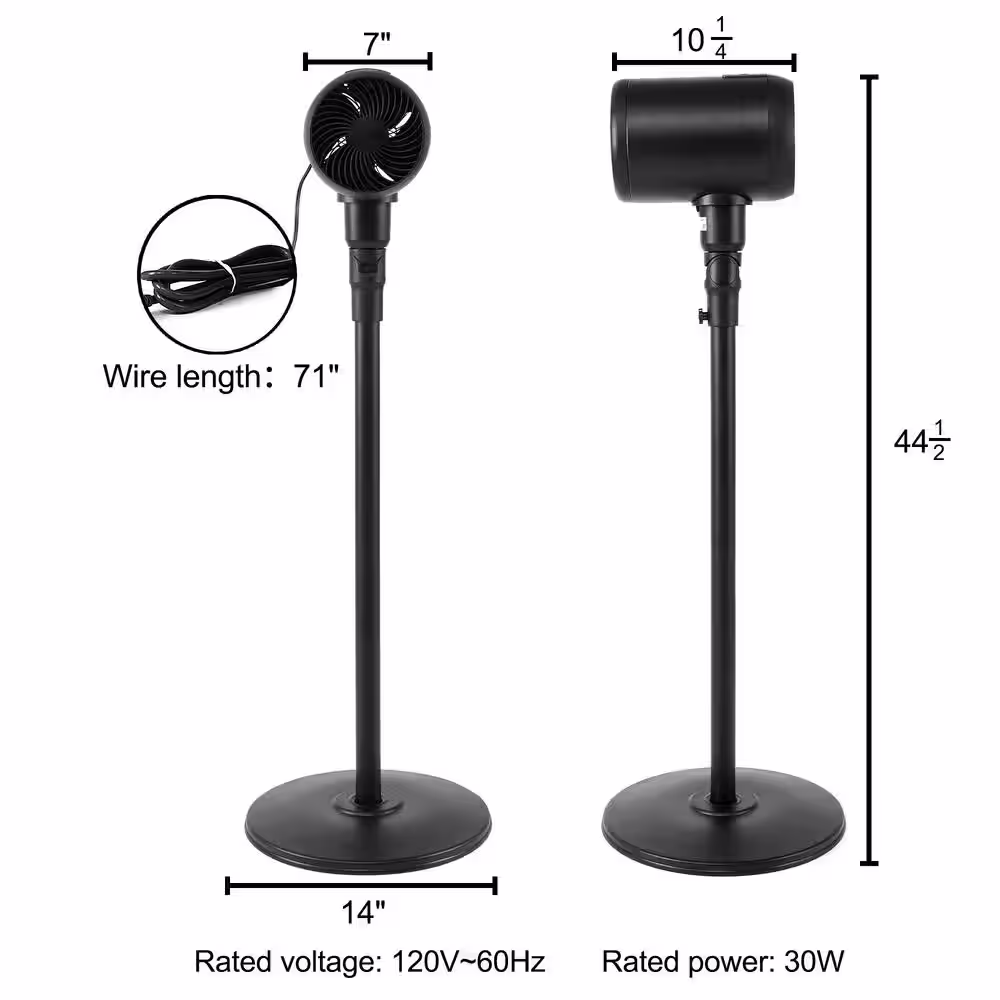 Amucolo 7 in. 6-speed Metal Drum Jet Fan Rotatable Pedestal Fan in Black with Remote Control