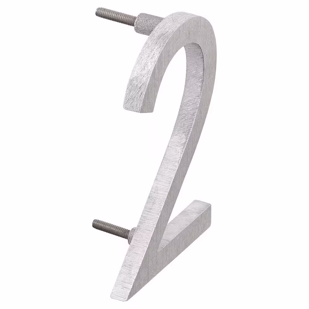 Montague Metal Products 4 in. Brushed Aluminum Floating or Flat Modern House Number 2
