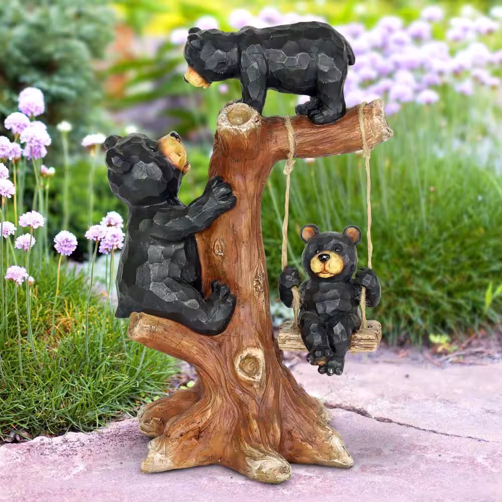 Exhart Bear Family 14 in. Tree Swing Garden Statue