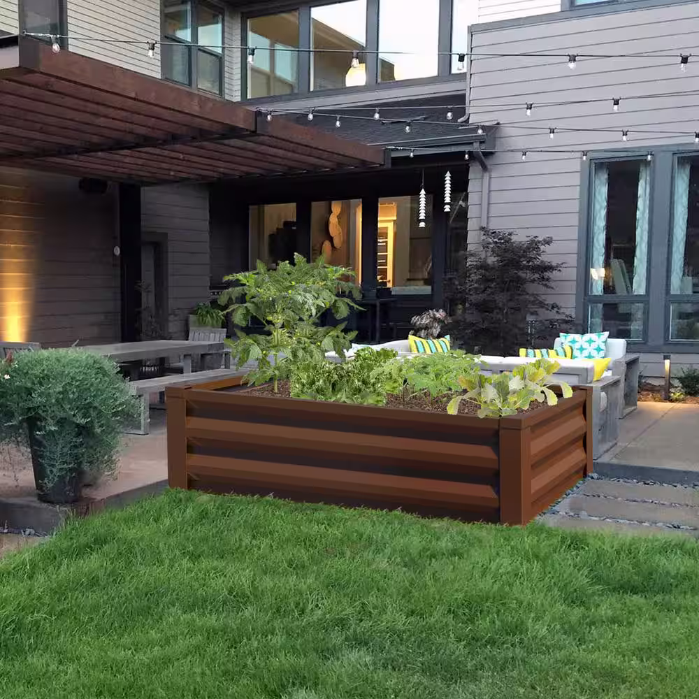 Greenes Fence 24 in. W x 48 in. L x 10 in. H Timber Brown Pre-Galvanized Powder-Coated Steel Raised Garden Bed Planter