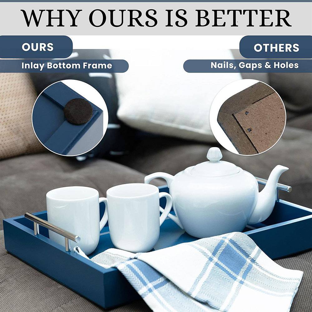 None 16.4 in. L x 12.2 in. W Blue Rectangle Serving Tray with Handles