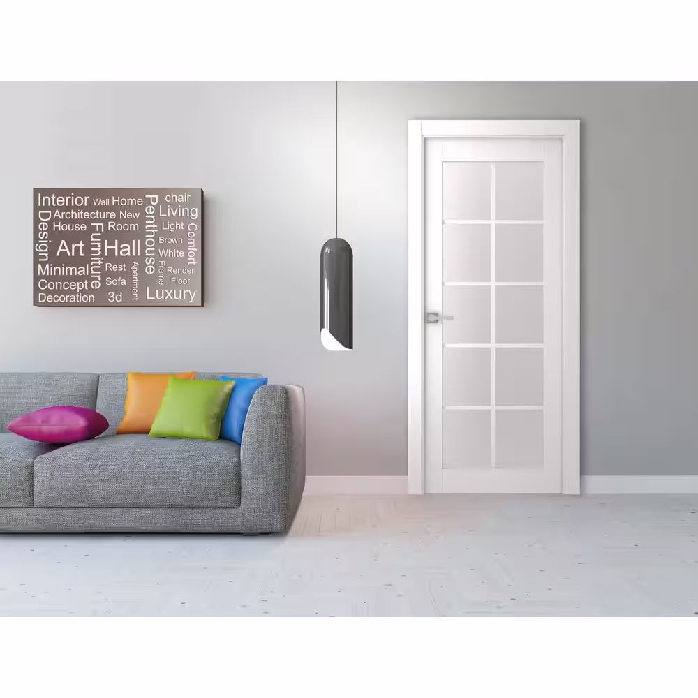Belldinni Smart Pro 30 in. x 80 in. No Bore 10-Lite Frosted Glass Polar White Wood Ð¡omposite Interior Door Slab