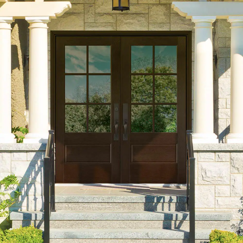 Masonite 72 in. x 80 in. Vista Grande Stained Right-Hand Inswing 6-Lite Clear Glass Fiberglass Prehung Front Door and Vinyl Frame