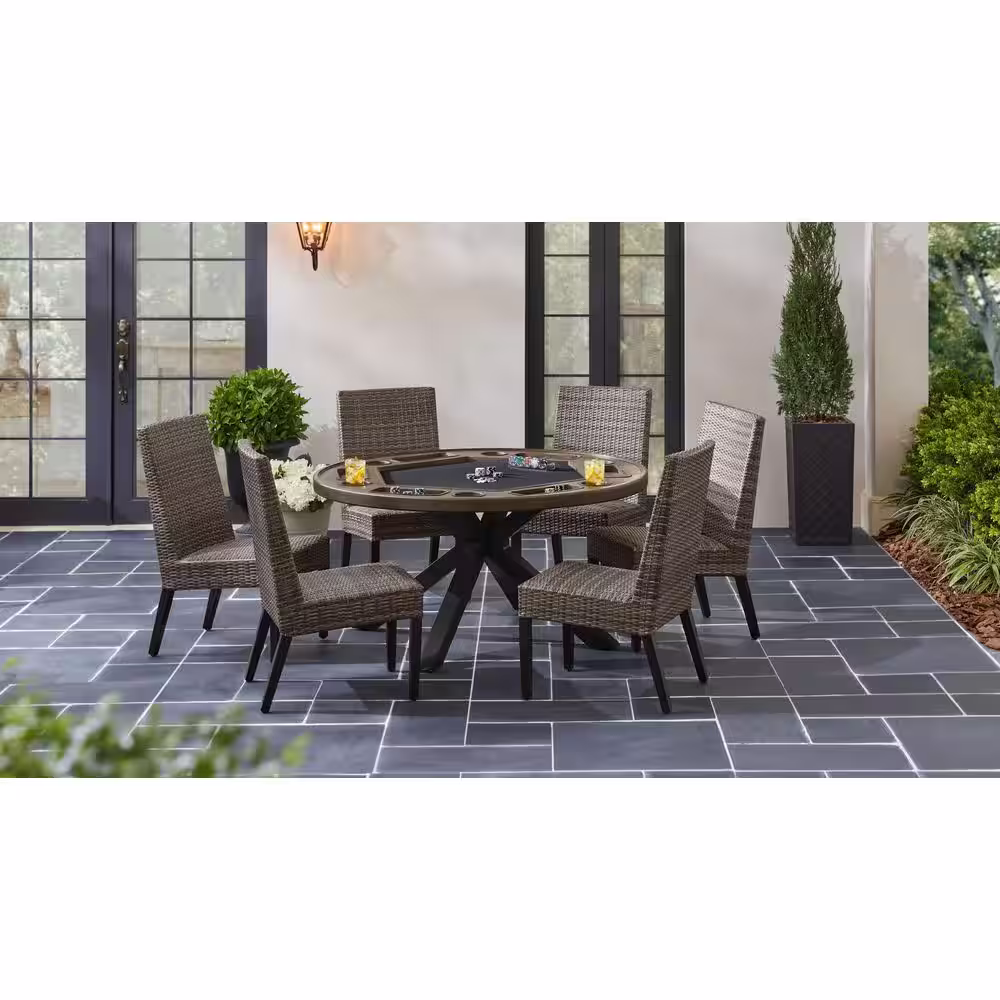 Home Decorators Collection Richmond 7-Piece Aluminum Wicker Round Outdoor Dining Game Table Set