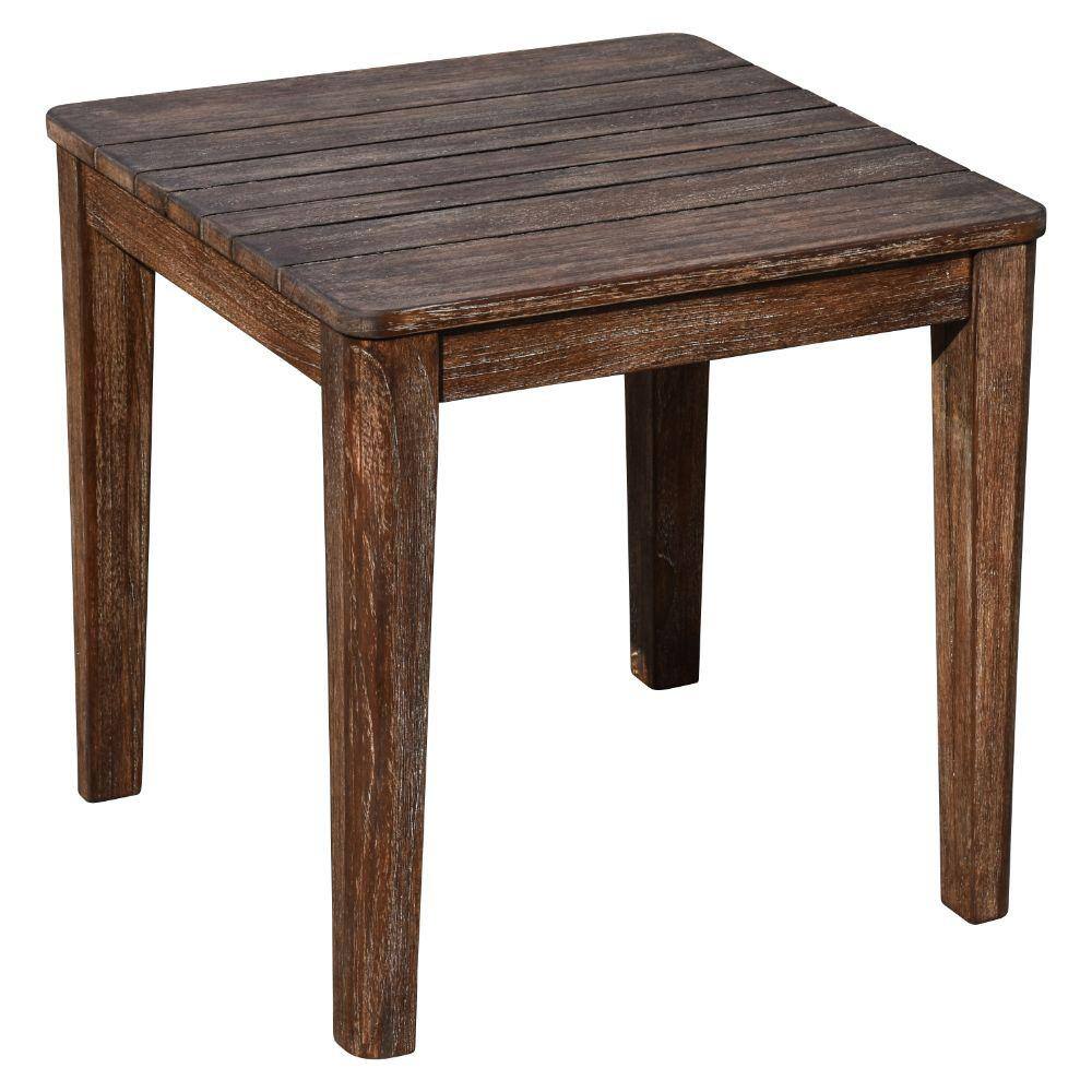 Courtyard Casual 3-Piece Bermuda FSC Teak Outdoor Balcony Set with 2 Club Chairs with Sand Cushions and 1 End Table
