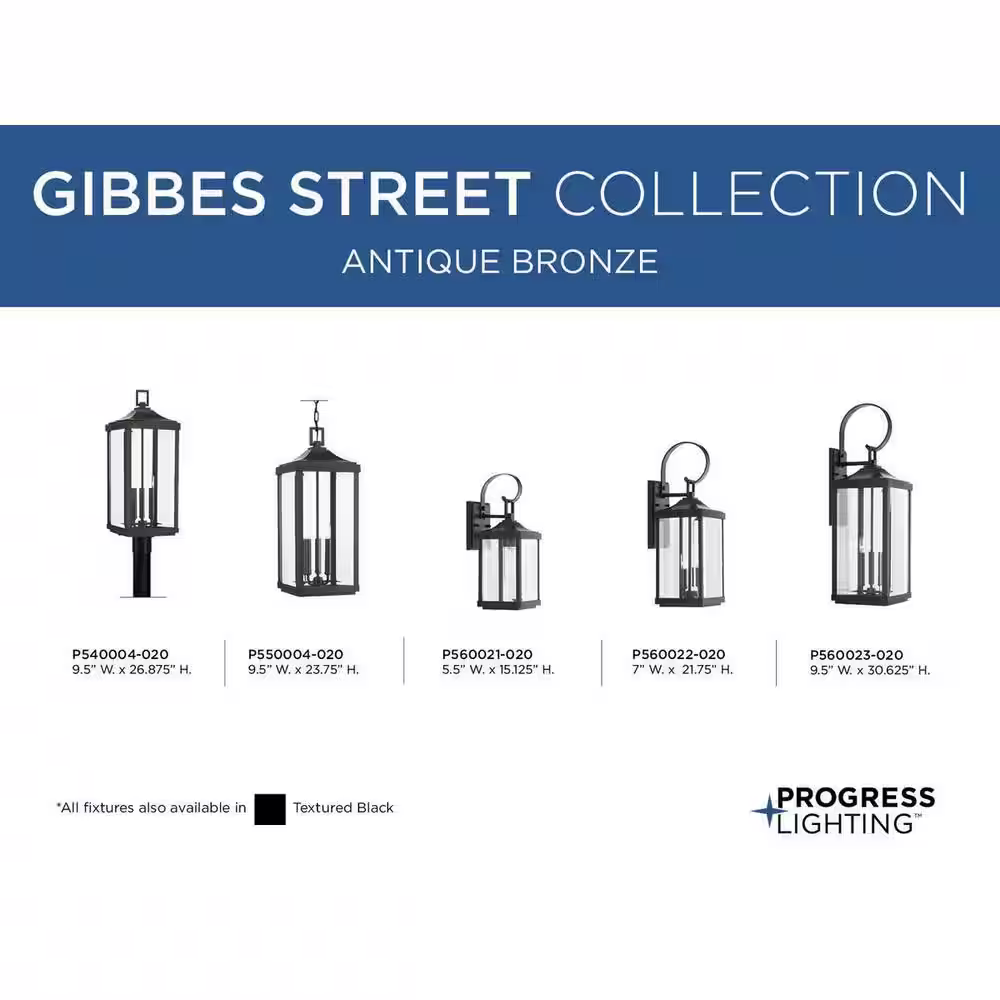 Progress Lighting Gibbes Street Collection 9-1/2 in. 3-Light Antique Bronze Clear Beveled Glass New Traditional Outdoor Post Lantern Light