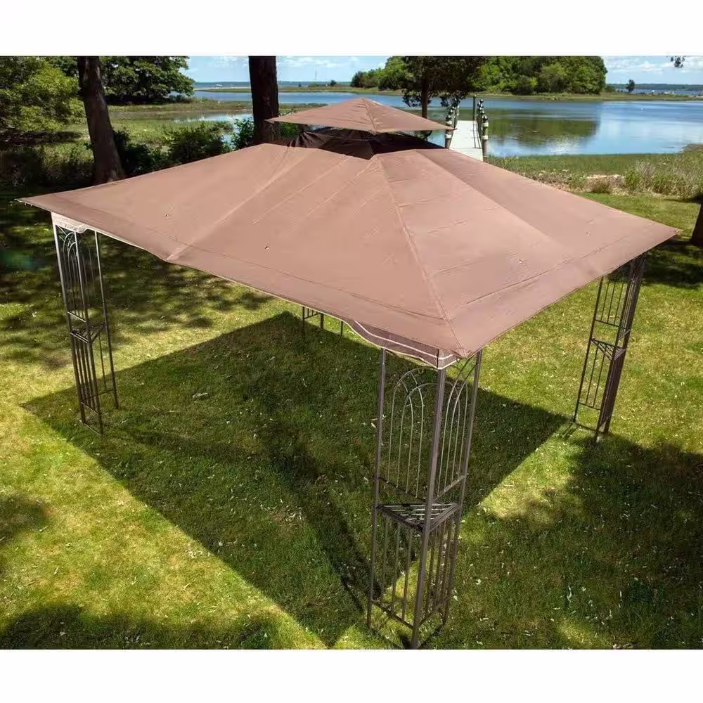 None 10 ft. x 10 ft. Brown Outdoor Patio Gazebo Canopy with Ventilated Double Roof and Mosquito net