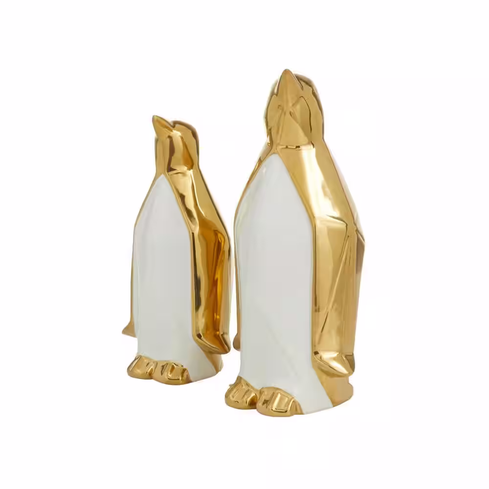 CosmoLiving by Cosmopolitan Gold Porcelain Penguin Sculpture (Set of 2)