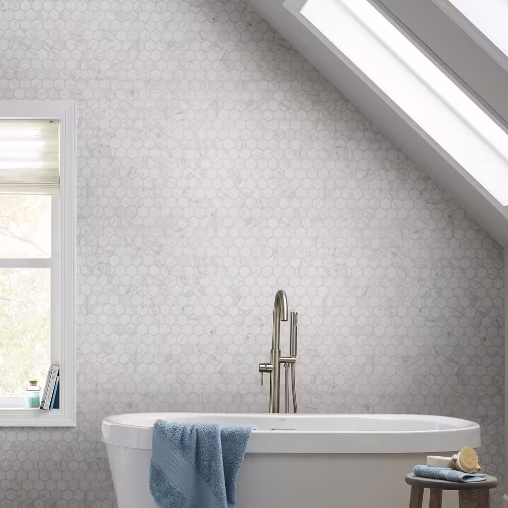 MSI Carrara 10 in. x 12 in. x 6.35 mm Ceramic Hexagon Mosaic Floor and Wall Tile (0.81 sq. ft./Each)