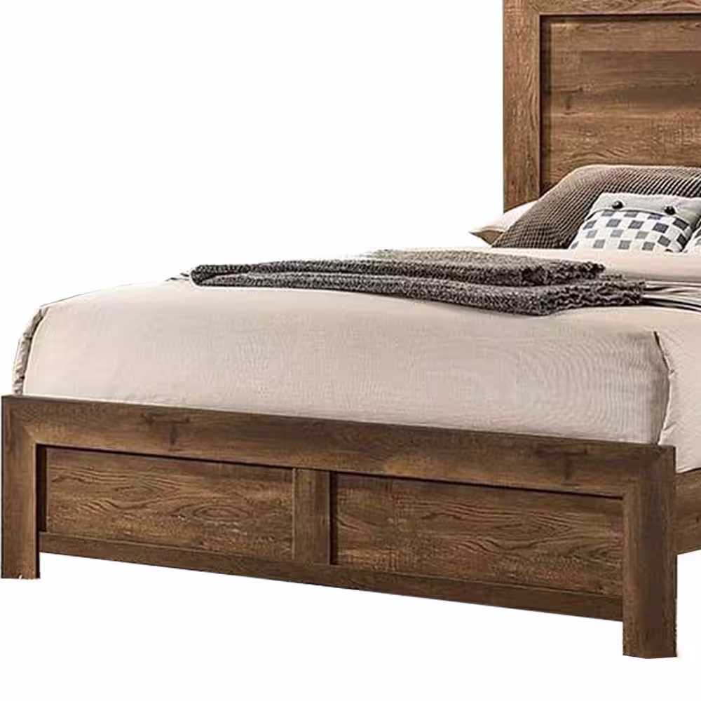 Benjara Brown Wooden Frame Queen Platform Bed with Grain Details