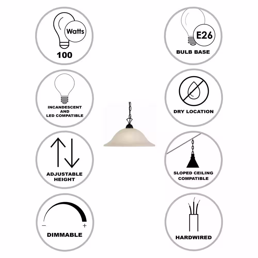 Bel Air Lighting Aspen 1-Light Oil Rubbed Bronze Pendant Light Fixture with Bell Shaped Marbleized Glass Shade
