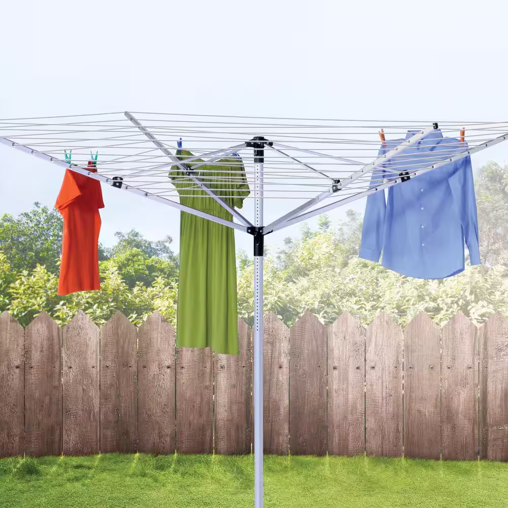 Honey-Can-Do 6 ft. White Retractable Outdoor Umbrella Dryer