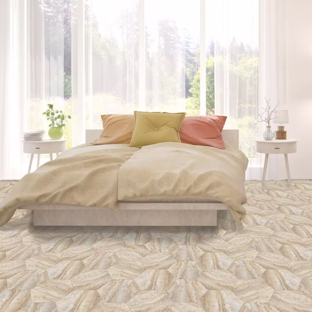 ACHIM Floor Galore 9x10.4 Self Adhesive Hexagon Vinyl Floor Tile - Sandstone Quartz - 20 Tiles/10 sq.ft