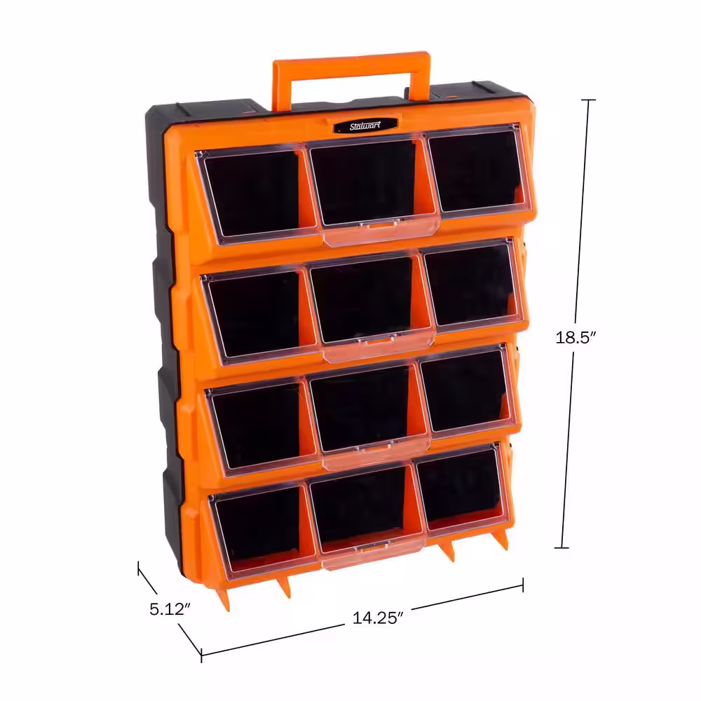 Stalwart 14.25 in. Plastic Storage Drawers - 12-Bin Screw Organizer - Craft Cabinet for Hardware, Black