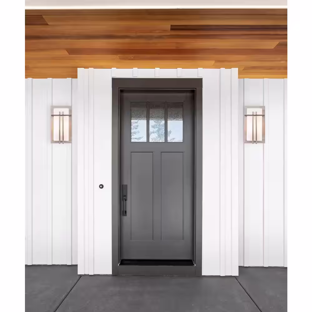Bel Air Lighting Doheny 1-Light Steel Modern Outdoor Wall Light Fixture with Opal Acrylic Shade