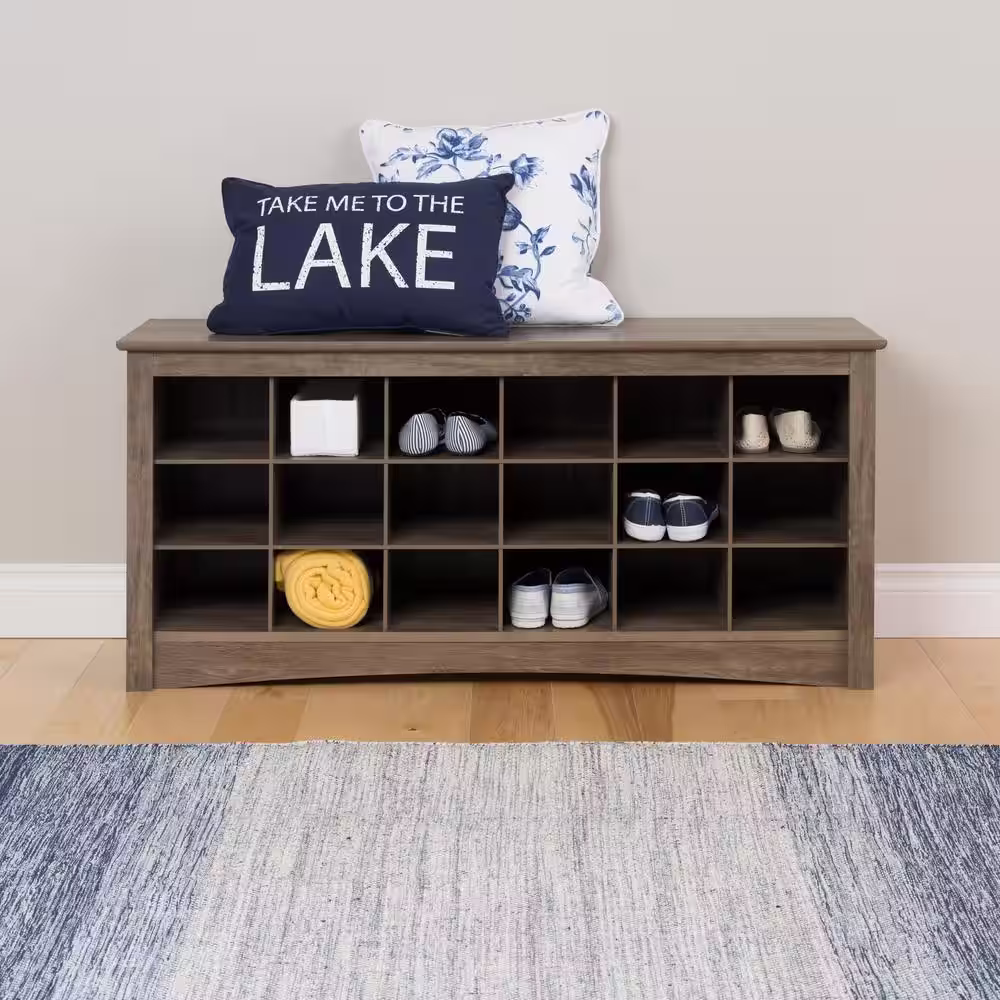 Prepac 24 in. H x 48 in. W x 16 in. D Gray Wood Look 18-Cube Organizer