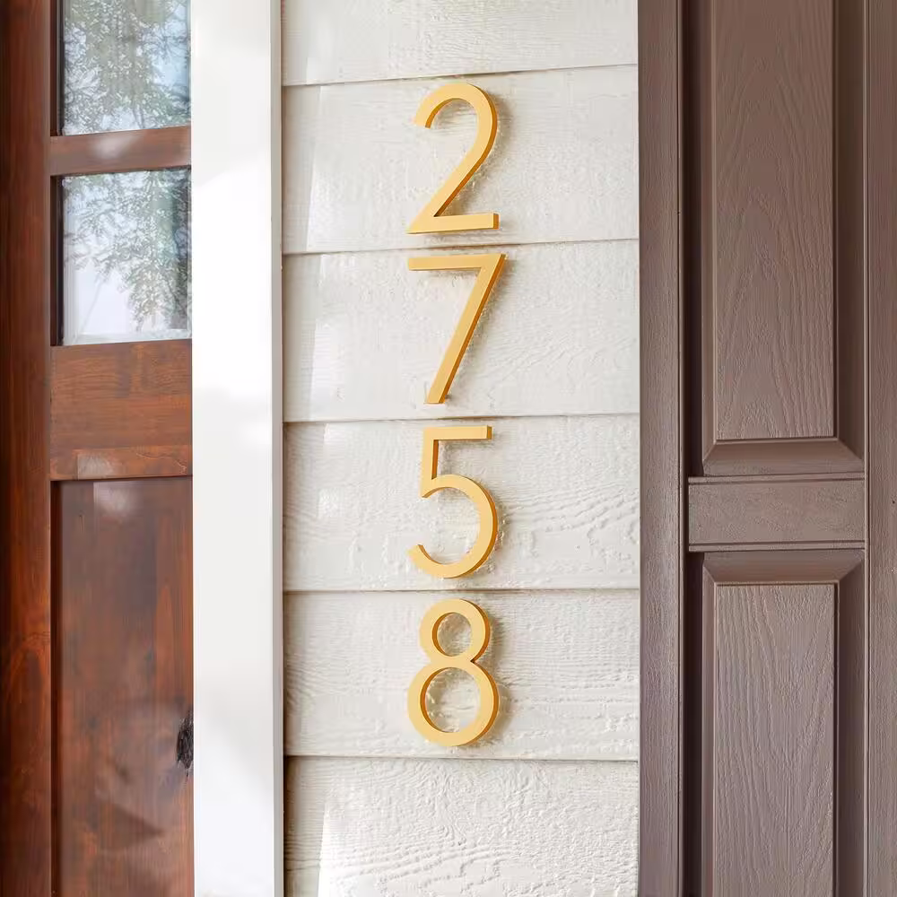 Everbilt 6 in. Brushed Brass Aluminum Floating or Flat Modern House Number 8