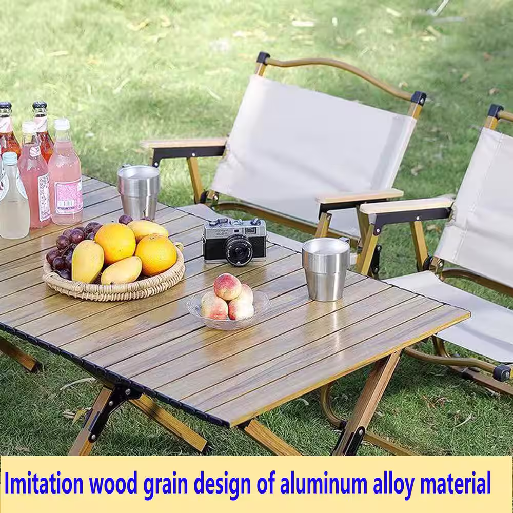 None Brown Square Aluminum Outdoor Picnic Table with Folding Solid X-Shaped Frame