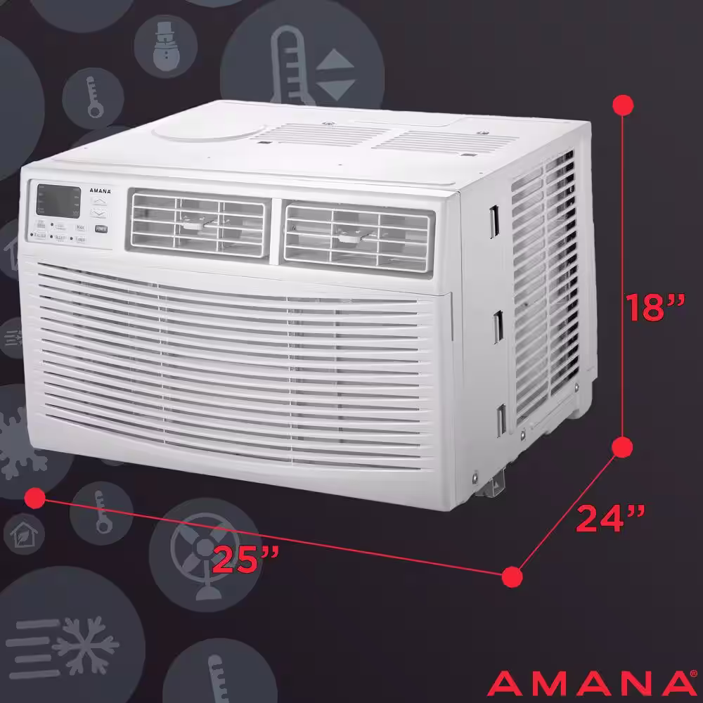 Amana 18,000 BTU 230V Window AC w/ Remote for Rooms up to 1000 sq.ft 24-Hour Timer 3-Speed Auto-Restart Digital Display âWhite