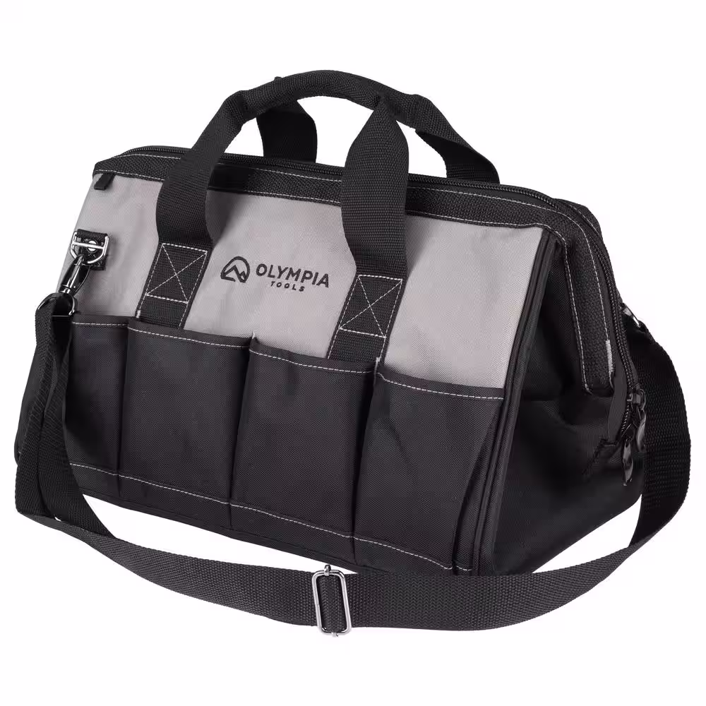 OLYMPIA 18 in. Black Water-Resistant Tool Bag with Dual Zipper, Adjustable Shoulder Strap