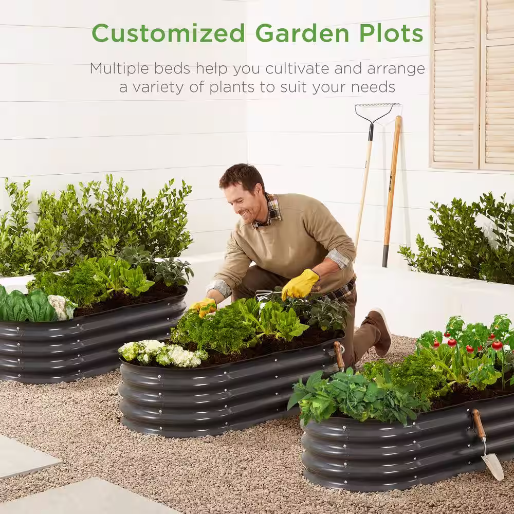Best Choice Products 4 ft. x 2 ft. x 1 ft. Oval Steel Raised Garden Bed, Planter Box for Vegetables, Flowers in Charcoal