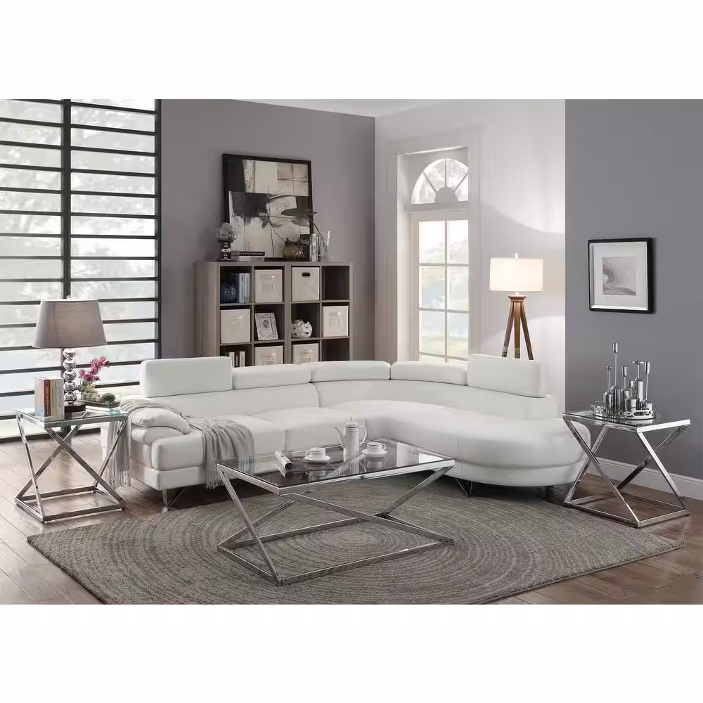 SIMPLE RELAX 102 in. Bobkona 2-Piece Faux Leather L-Shaped Sectional Sofa with Adjustable Headrests in White