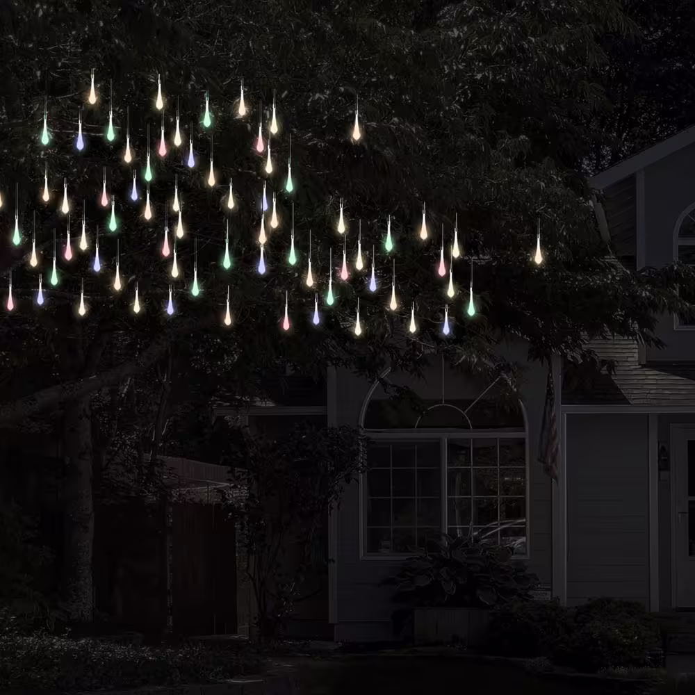 None Outdoor/Indoor 20.5 ft. Solar Powered Teardrop Bulb LED String Lights with 30 Multi-Color Lights (2-Pack)