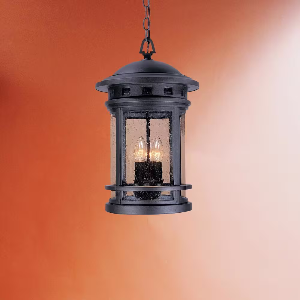 Designers Fountain Sedona 3-Light Oil Rubbed Bronze Outdoor Hanging Lamp with Clear Seedy Glass Shade