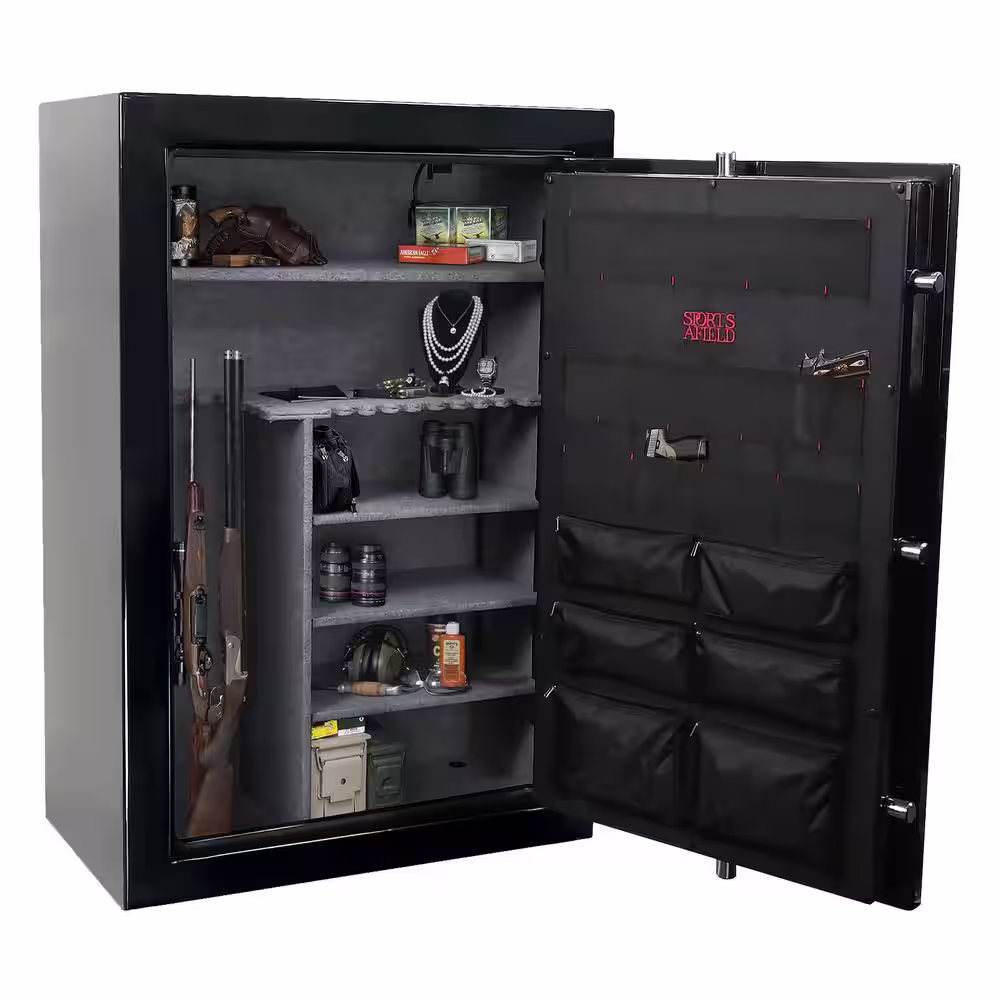 Sports Afield Preserve 40-Gun Fire and Waterproof Gun Safe with Biometric Lock, Black Textured Gloss