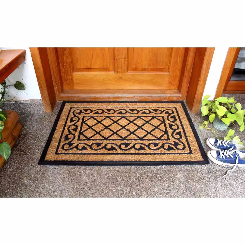 None Natural 24 in. x 36 in. Rubber Coir Honeysuckle Door Mat