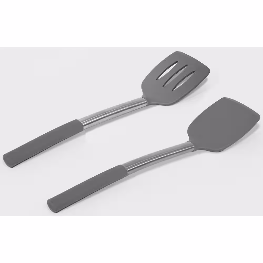 ExcelSteel 2-Piece 13.75 in. Silicone Stainless Turner Set W /Grey Silicone
