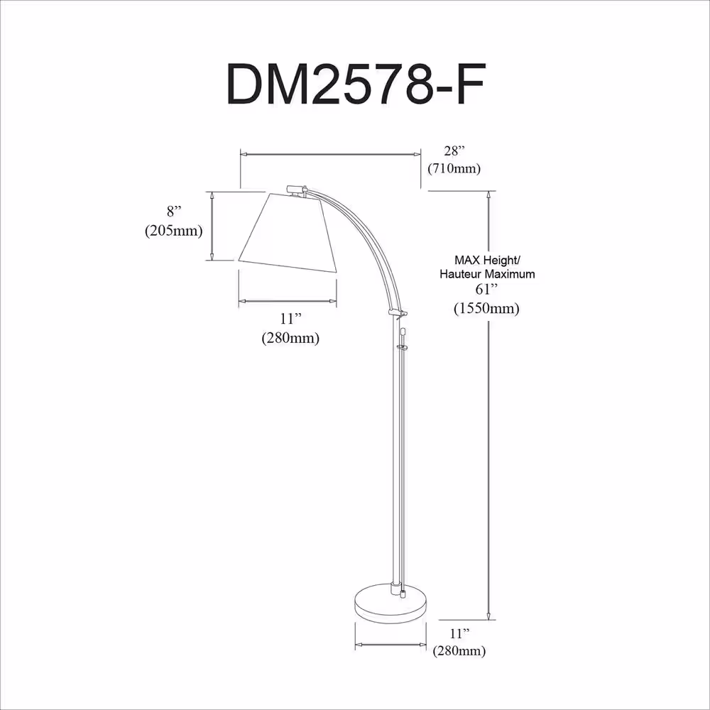 None Felix 61 in. Matte Black Indoor Floor Lamp with White Fabric Shade