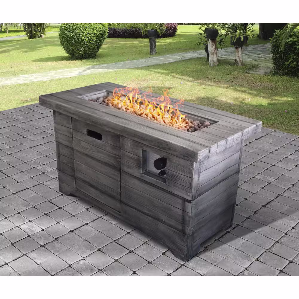 Crawford & Burke Cove Weathered Faux Wood Rectangular Gas Fire Pit