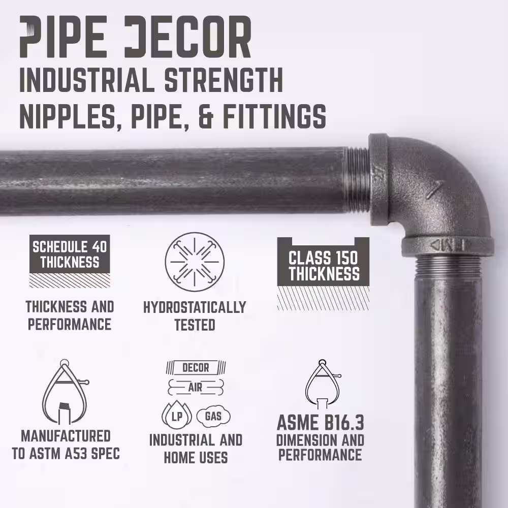 PIPE DECOR 1/2 in. Black Steel Pipe 11.75 in. D x 72.5 in. H Floor Mounted 4-Tier Shelf Kit