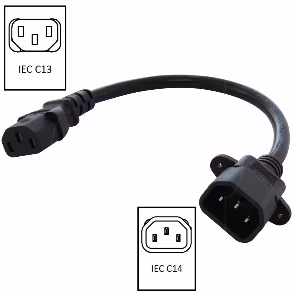 AC WORKS 1 ft. IEC C14/Sheet E IT Plug to IEC C13 Female Connector