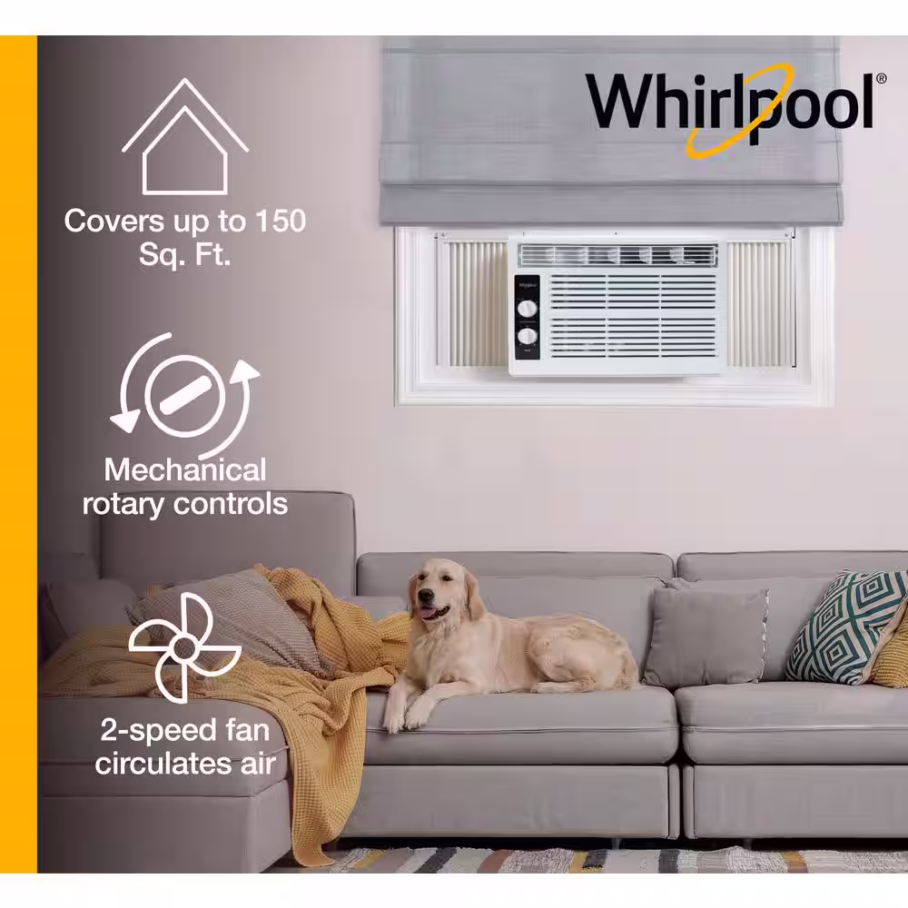 Whirlpool 5,000 BTU 115V Window-Mounted Air Conditioner w/ Mechanical Controls, up to 150 sq. ft., Dehumidifier, Washable Filter
