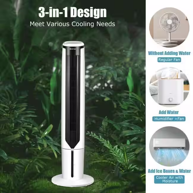 Aoibox 3 Speed 41 Inch Evaporative Air Cooler with Remote Control for Home and Office in White