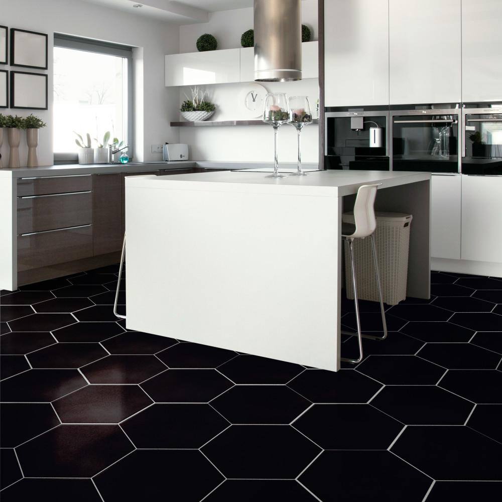 Merola Tile Textile Basic Grand Hex Black 19 in. x 22 in. Porcelain Floor and Wall Tile (13.2 sq. ft./Case)